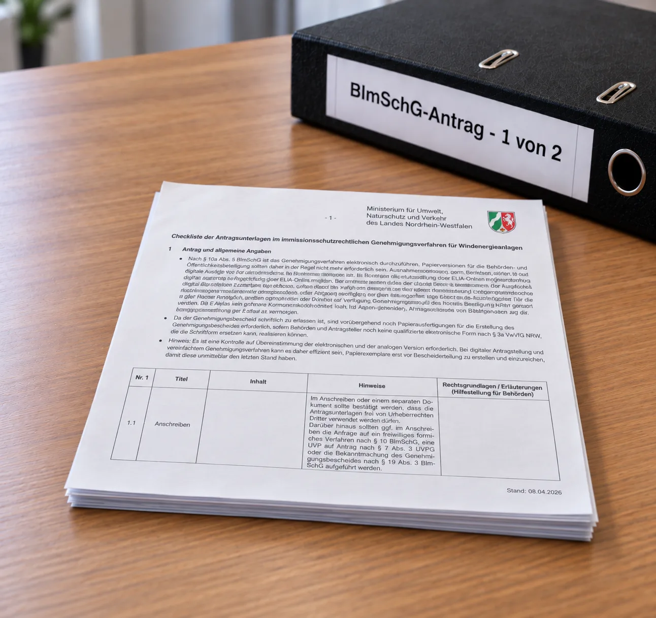 BImSchG-Checkliste und Genehmigungsunterlagen für einen Windpark